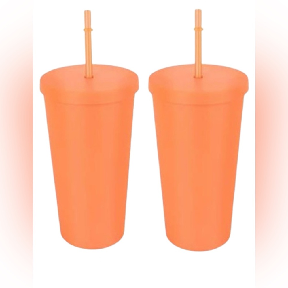 🆕 2-Pack 20oz Colored Reusable Cups Plastic Tumblers Acrylic Cups Lids Straws